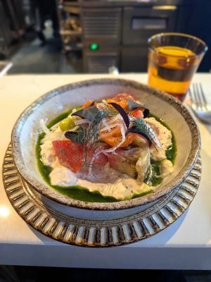 Heirloom tomatoes with stracciatelli and anchovy dressing. This meal felt like a spiritual experience!!! One of the nicest dishes I've ever eaten at Smith & Daughters in Collingwood