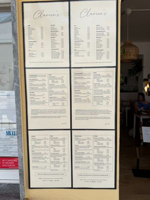 Menu at Clarice's in Alvor