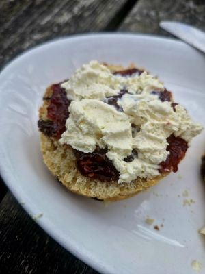 Jam first scone at National Trust Lydford Gorge Tea Rooms in Okehampton
