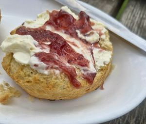 Cream first scone at National Trust Lydford Gorge Tea Rooms in Okehampton