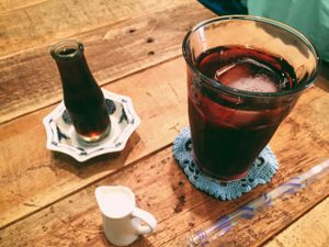 adzuki bean tea with syrup and soymilk  at Phono Kafe in Tokyo