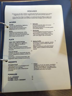 Menu at La Cuisine de Souad @ Ernest & Souad in Paris