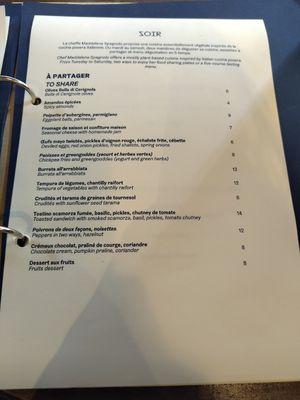 Evening menu (not vegan) at La Cuisine de Souad @ Ernest & Souad in Paris