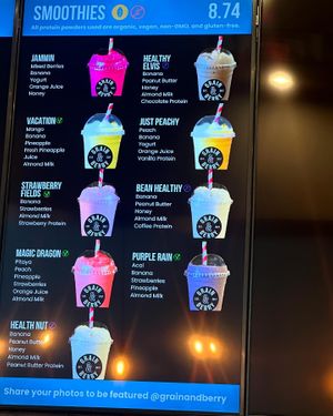 Smoothies (ask for ND “milk” & vegan protein powder)   at Grain & Berry in Coppell