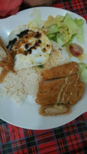 mock chicken cutlet rice at O'Bean in Northeast Singapore