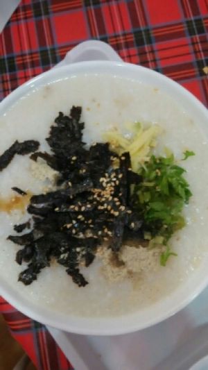 mock fish porridge  at O'Bean in Northeast Singapore