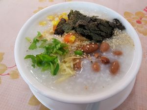 Porridge not too salty, nori, soft peanuts, Ginger, fish cake from tofu  at O'Bean in Northeast Singapore