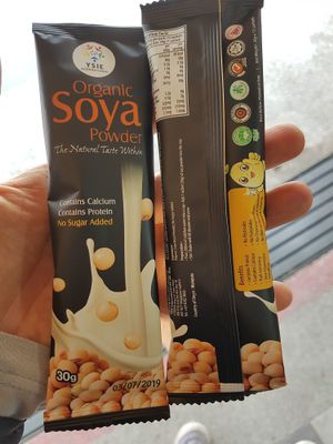 Just soy bean powder without sugar $1 for 1. Buy 10 get 1 free or buy 13 in a box for $12.xx at O'Bean in Northeast Singapore