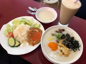 Chicken cutlet rice & congee at O'Bean in Northeast Singapore