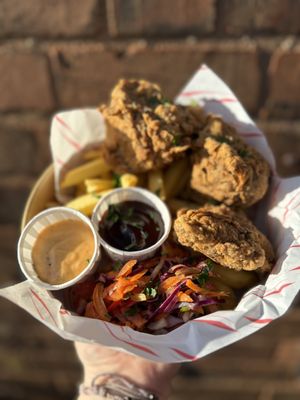 Southern fried tofu with fries, rainbow slaw and southern vegan mayo  at The Deli Social in Sutton Coldfield