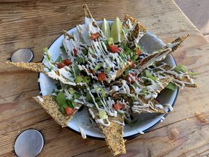 Nachos with nut meat!  at NW Raw in Ashland