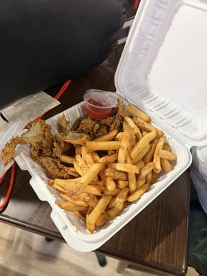 Fried chicken made from mushrooms  at Flame on Vegan in Springfield