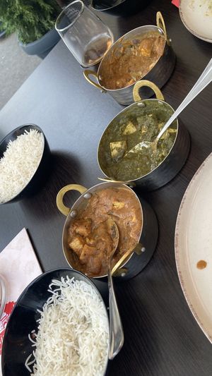 Palak and masala with tofu, both excellent   at Tajmahâl in Sibiu
