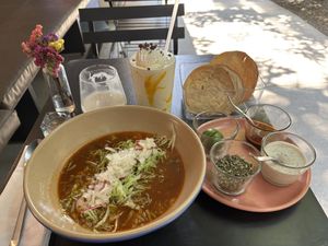 Pozole con condimentos  at Boddi in Mexico City