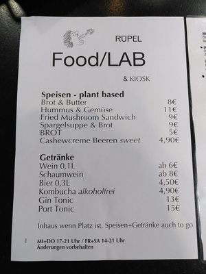Menu this week at Rüpel Food LAB Kiosk in Hannover