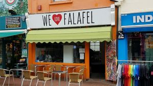 outside at We Love Falafel in Brighton