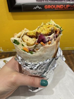 Sweet potato falafel salad wrap with tofuu  at We Love Falafel in Brighton
