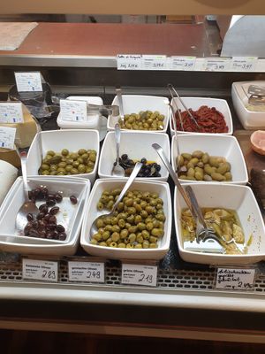 In the "Frischetheke" in the back of the store at Biomarkt in Wasserburg