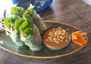 Spring rolls with tofu and peanut sauce at Sip Saam Thai of San Antonio in San Antonio