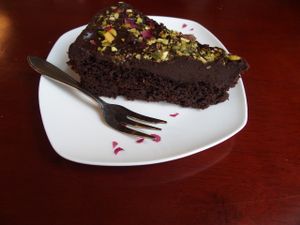 Rich creamy chocolate cake at Koffie ende Koeck in Amsterdam