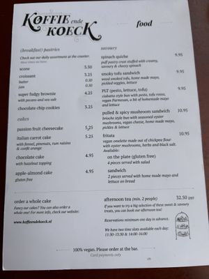 Menu  at Koffie ende Koeck in Amsterdam