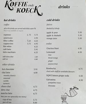 Menu drinks  at Koffie ende Koeck in Amsterdam