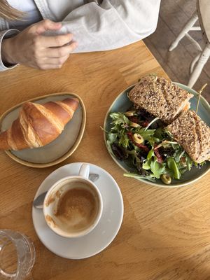 croissant, smoked tofu and capuccino   at Koffie ende Koeck in Amsterdam