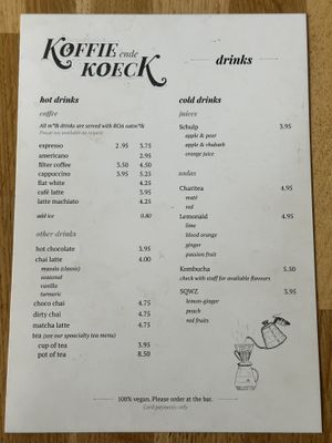 Drinks menu  at Koffie ende Koeck in Amsterdam