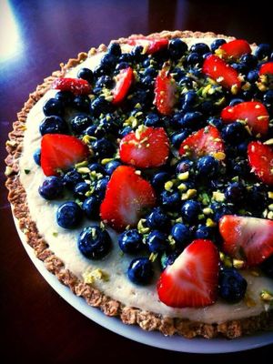 Fruity vegan pie with velvety custard at Koffie ende Koeck in Amsterdam