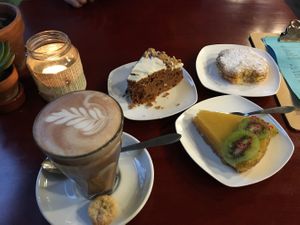 Cake selection and hot choc at Koffie ende Koeck in Amsterdam