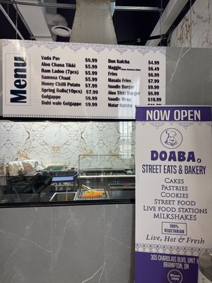 Part of the menu (so many vegan items)  at Doaba Sweets and Restaurant in Brampton