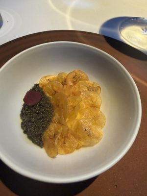 Smoked seeds of some sort to substitute for caviar   at Californios in San Francisco