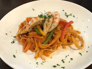 Vegetarian Prawn Fettucine  at Water Drop Teahouse in Kogarah