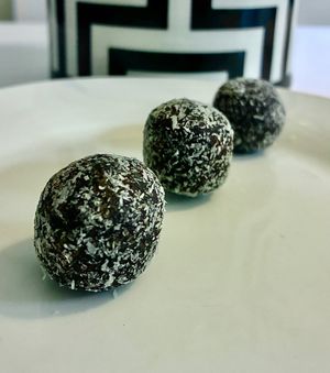 Coconut and cacao balls at Innocent Sweets in Dubai