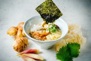 Vegetarian & Vegan Herbal Ramen (Gluten-Free Noodles Made from Yellow Peas) at FOODLAB Tsukiji in Tokyo
