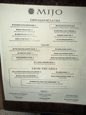 Specials and Tacos Menu  at MIJO - Modern Mexican Restaurant in Las Vegas