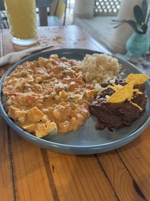 Peanut scrambled tofu  at VeganBarrio in Cozumel