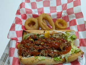 Taurus and Onion rings at Go Vegan GR in Grand Rapids