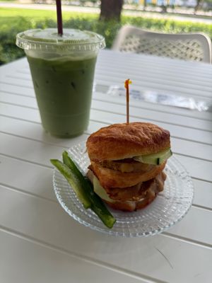 Hamwich with iced matcha latte at Kin Cafe in Houston