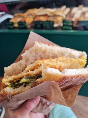 The pepino filled with cecina, friarielli,  vegan salami and a vegan soft cheese (recommend!) at Focacceria Cecino in Milan