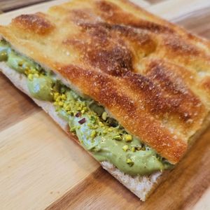 Cecino Pistacchioso: homemade pistachio cream and chopped pistachios at Focacceria Cecino in Milan