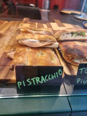 Tofu "meat" and pistachio cream. at Focacceria Cecino in Milan