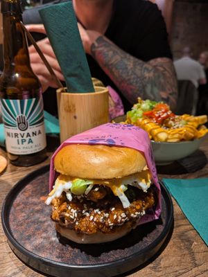 Korean burger at Hinterland Alcohol-Free Bar and Cafe in Manchester