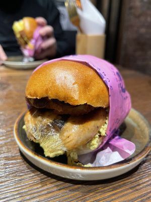 Sausage & tofu brioche   at Hinterland Alcohol-Free Bar and Cafe in Manchester