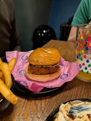 Salt 'n' pepper faux chicken burger at Hinterland Alcohol-Free Bar and Cafe in Manchester