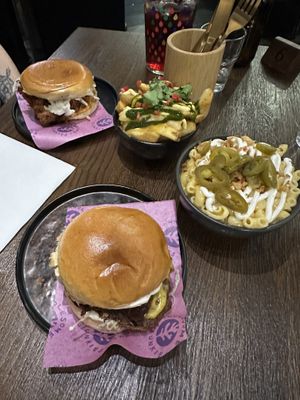 Truffle burger, Mac and cheese, masala chips, chicken burger   at Hinterland Alcohol-Free Bar and Cafe in Manchester