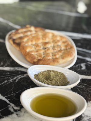 zaatar spice, olive oil and pita breadd  at Casius Antioch Kitchen Restaurant in Istanbul