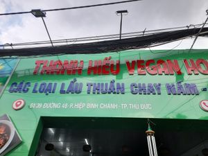 Main sign outside at Thanh Hiếu Vegan House in Ho Chi Minh City