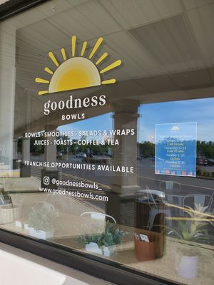 Sign in front at Goodness Bowls  in Collegeville