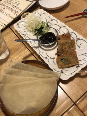 Mock Peking duck crepes  at Lo Fuo in Osaka